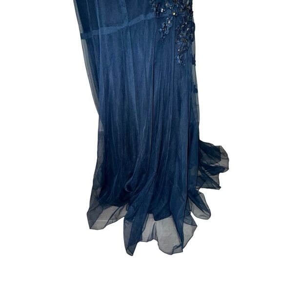 Xscape Solid Dark Blue Strapless Halter mermaid Formal long Dress Floral size 16 - Picture 7 of 16